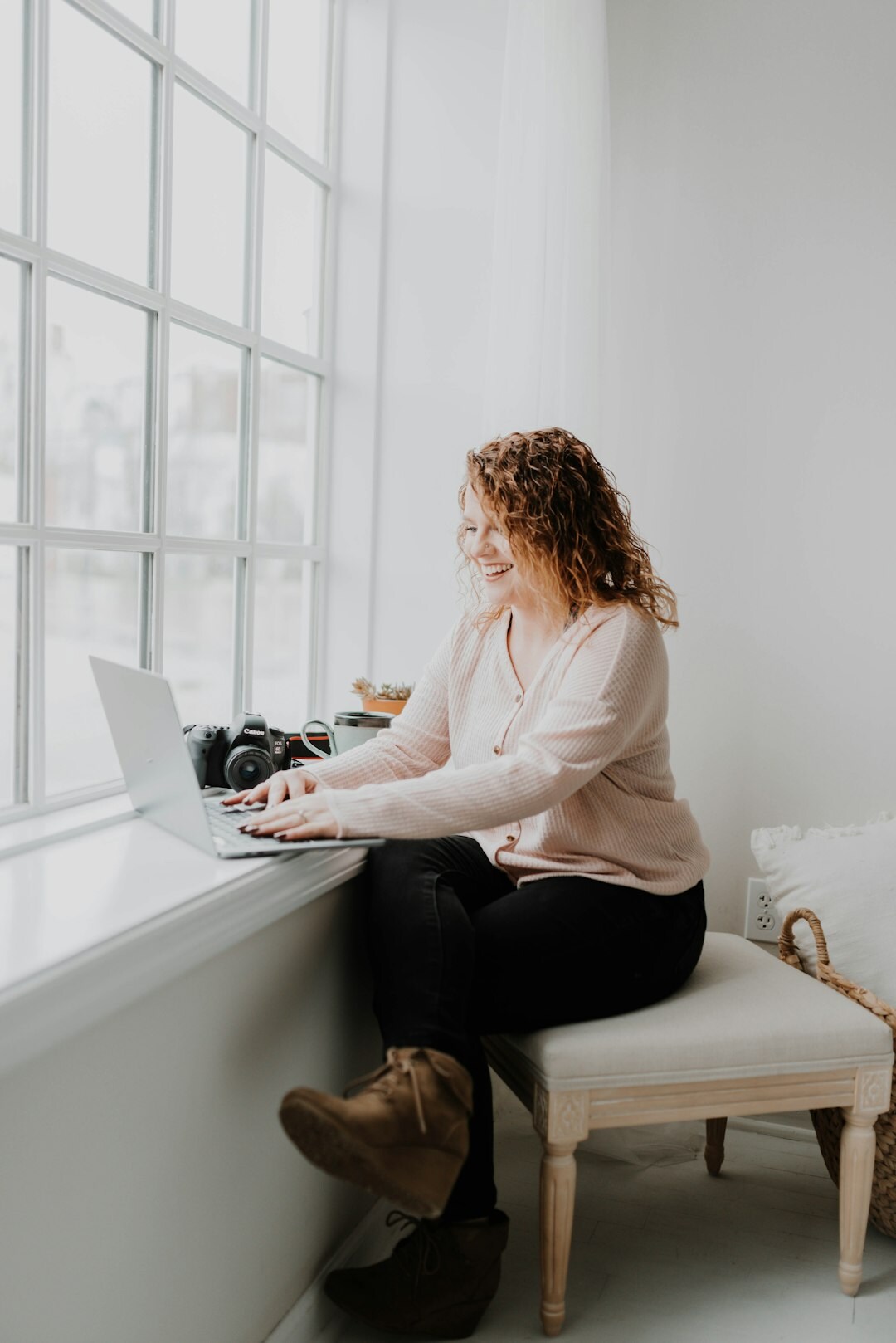 woman coding at home